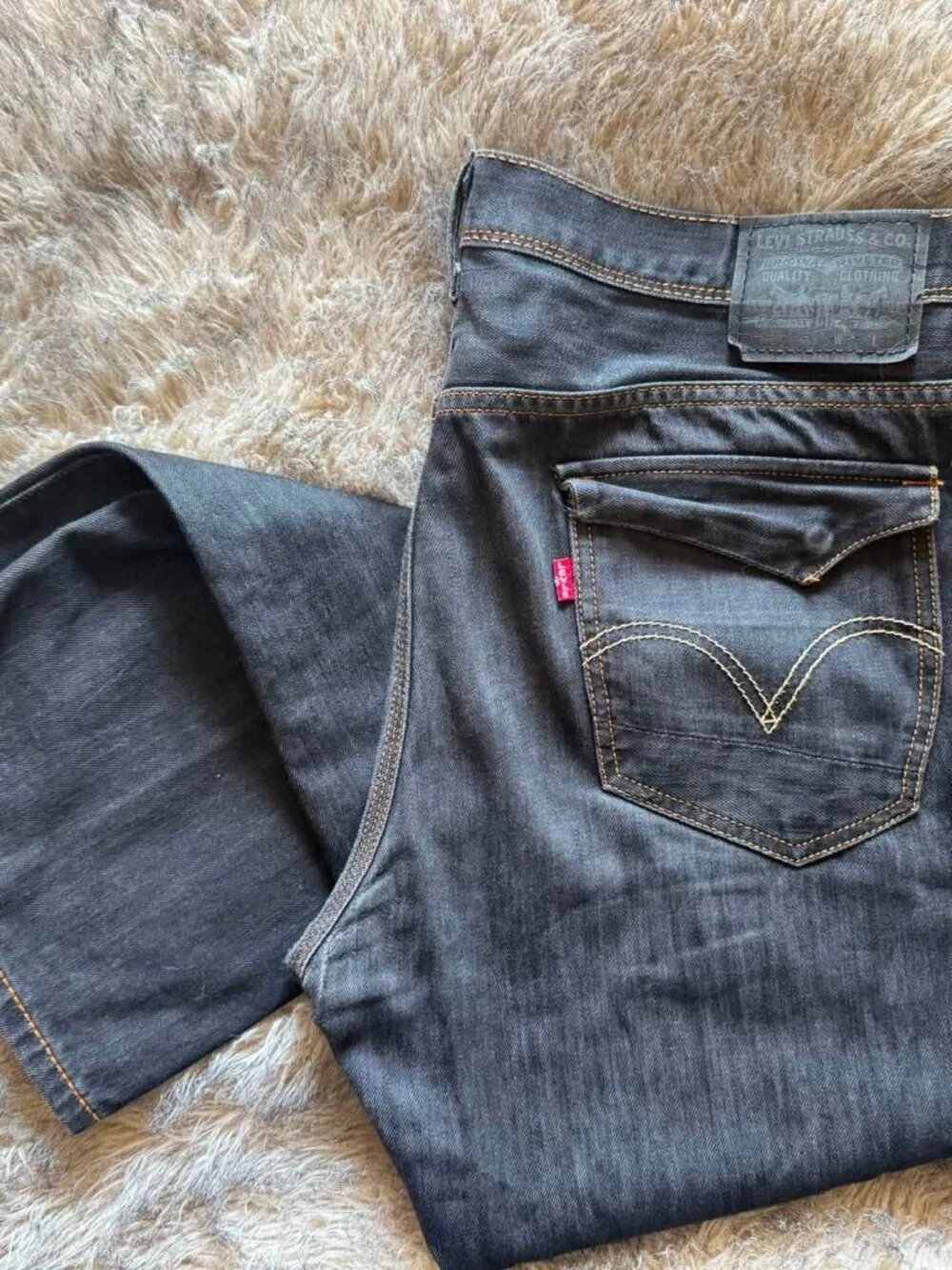 Levi's 569 Loose Straight Jeans Mens 36x32 Black Dark Wash Denim Flap Pocket